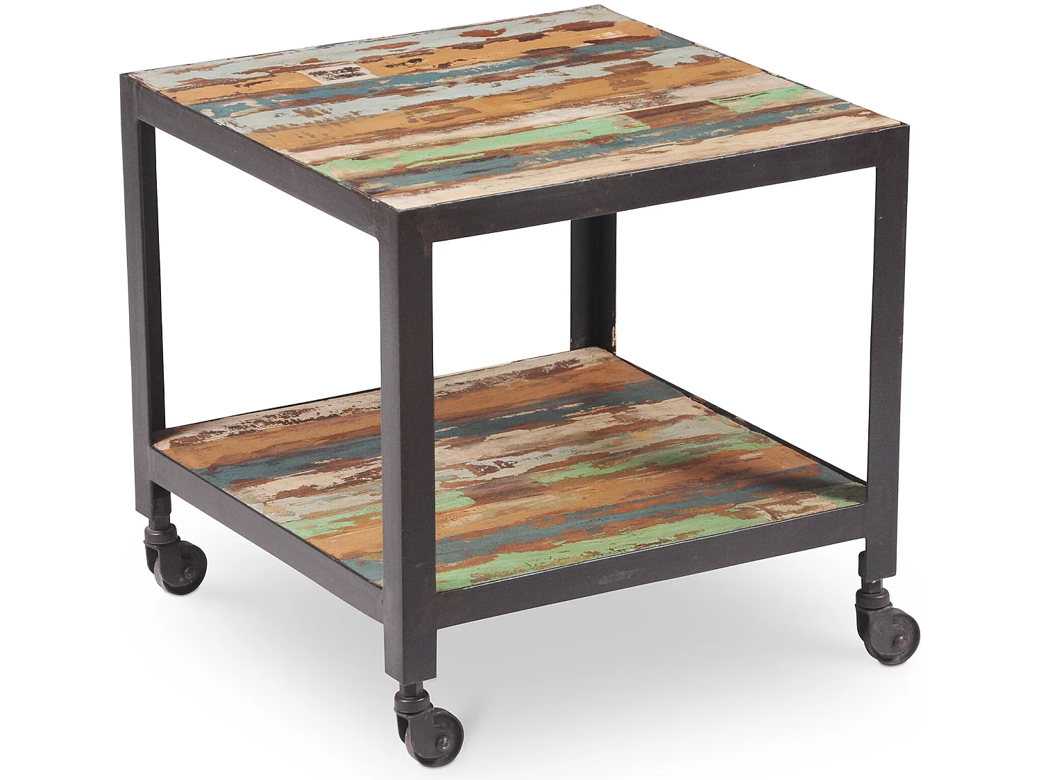 Mesa auxiliar industrial vintage madera policromada