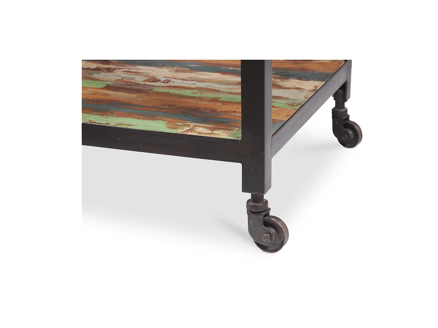 Mesa auxiliar industrial vintage madera policromada