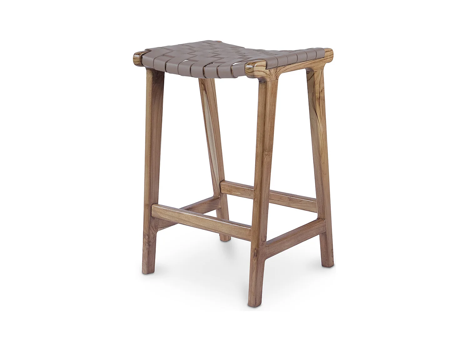 Holzhocker - Boho Bali Design - Leder - Recia