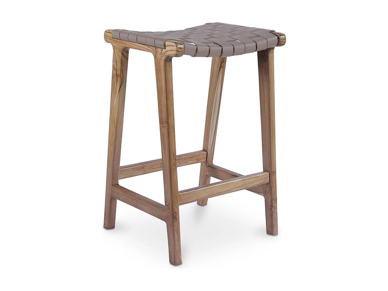 Sgabello in legno - Design Boho Bali - Pelle - Recia