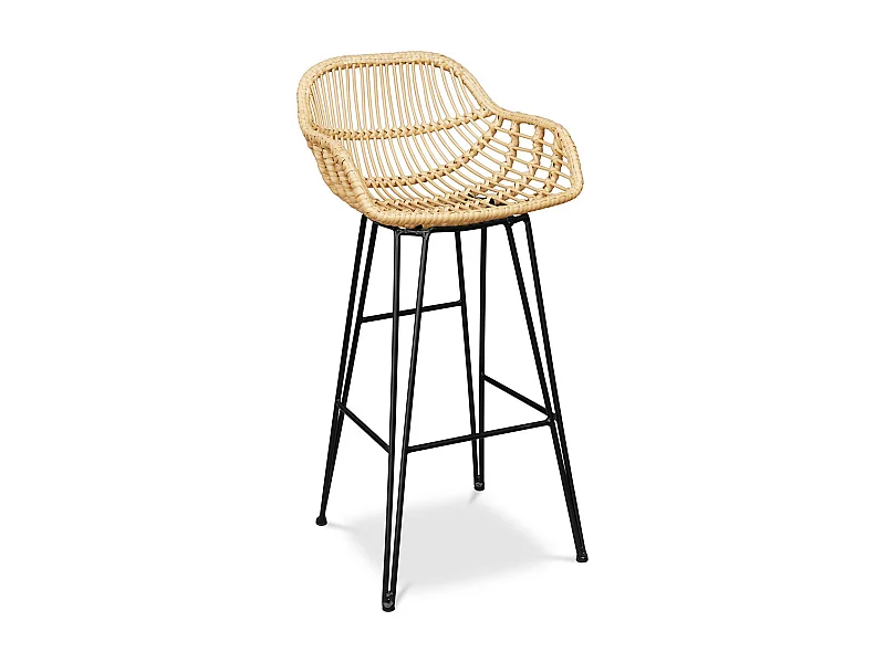 Sgabello da bar in rattan con braccioli - Stile Boho Bali - 75cm - Many