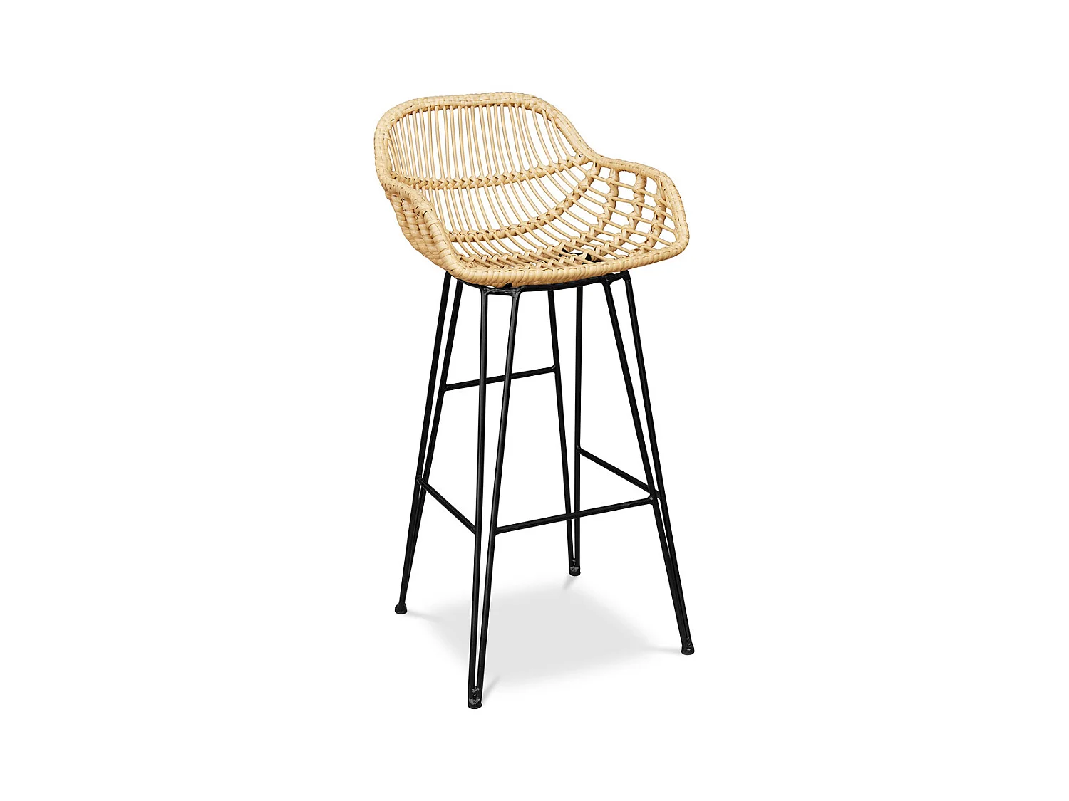 Tabouret de bar en rotin avec accoudoirs - Style Boho Bali - 75cm - Many Marron clair