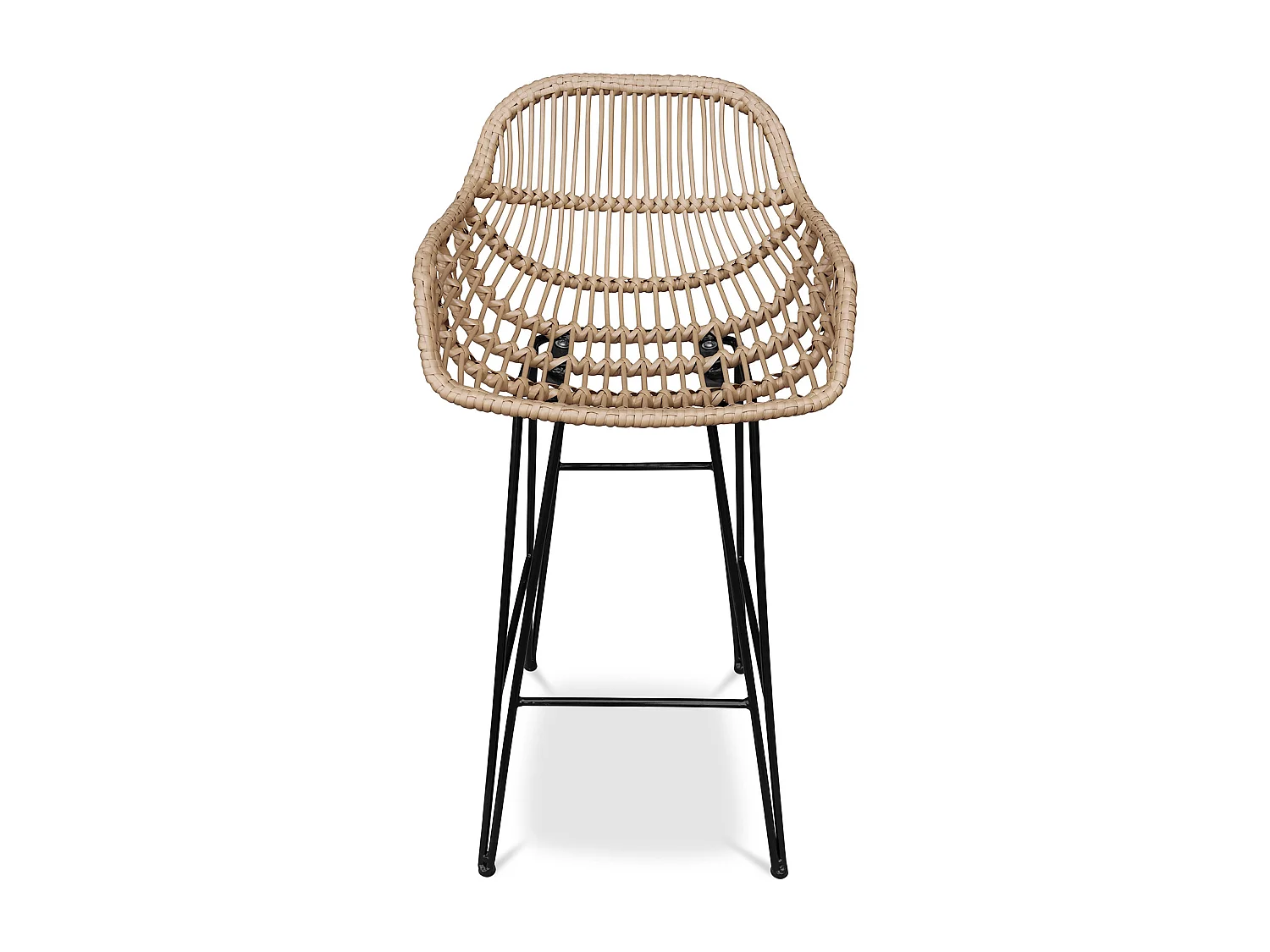 Tabouret de bar en rotin avec accoudoirs - Style Boho Bali - 75cm - Many Marron clair