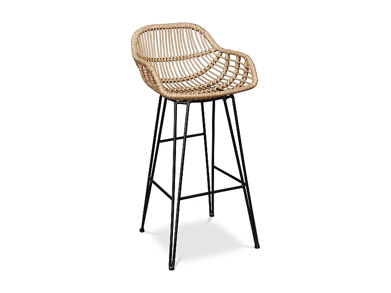 Sgabello da bar in rattan con braccioli - Stile Boho Bali - 75cm - Many
