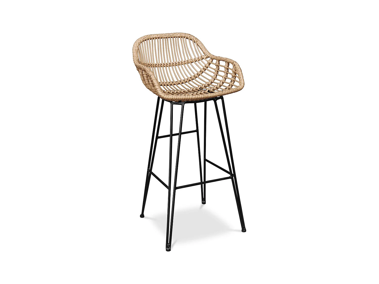 Tabouret de bar en rotin avec accoudoirs - Style Boho Bali - 75cm - Many Marron foncé