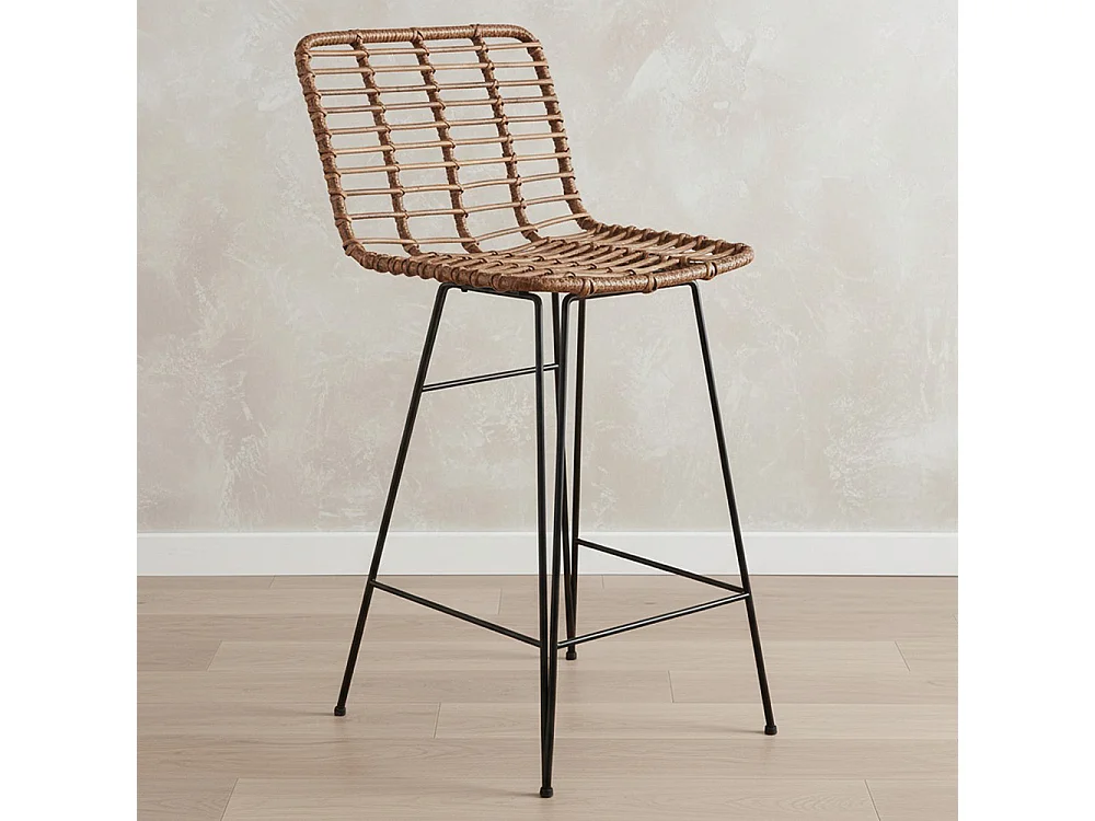 Taburete de Bar de Mimbre con Respaldo - Diseño Boho Bali - 75cm - Catori