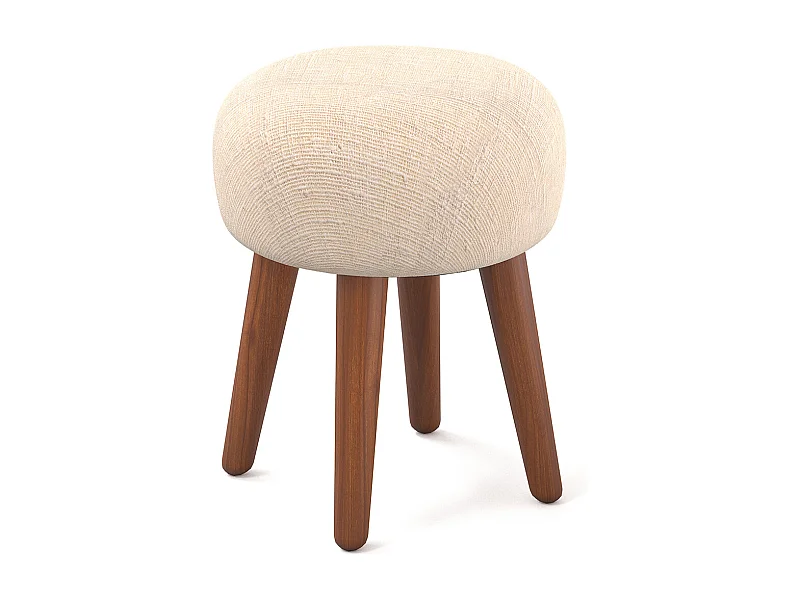 Tabouret Rond Rembourré en Tissu - Style Boho Bali - Hiwal Blanc