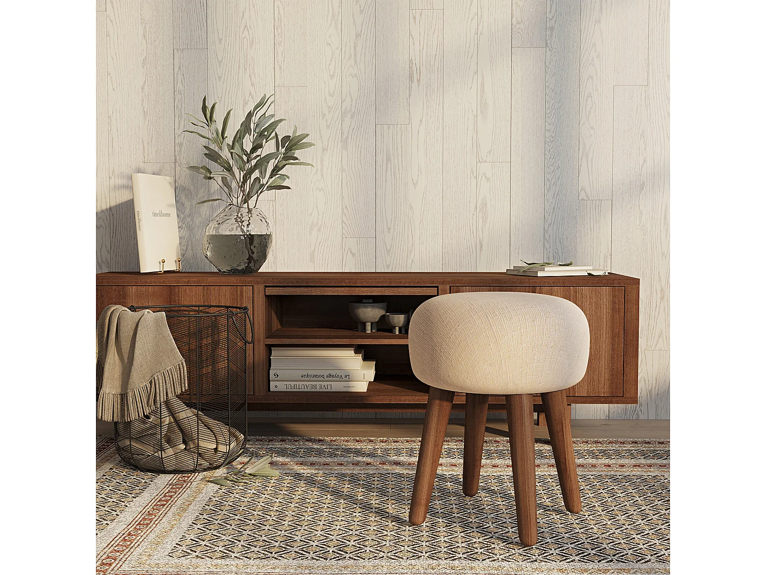 Runder Hocker mit Stoffbezug - Boho Bali Stil - Hiwal