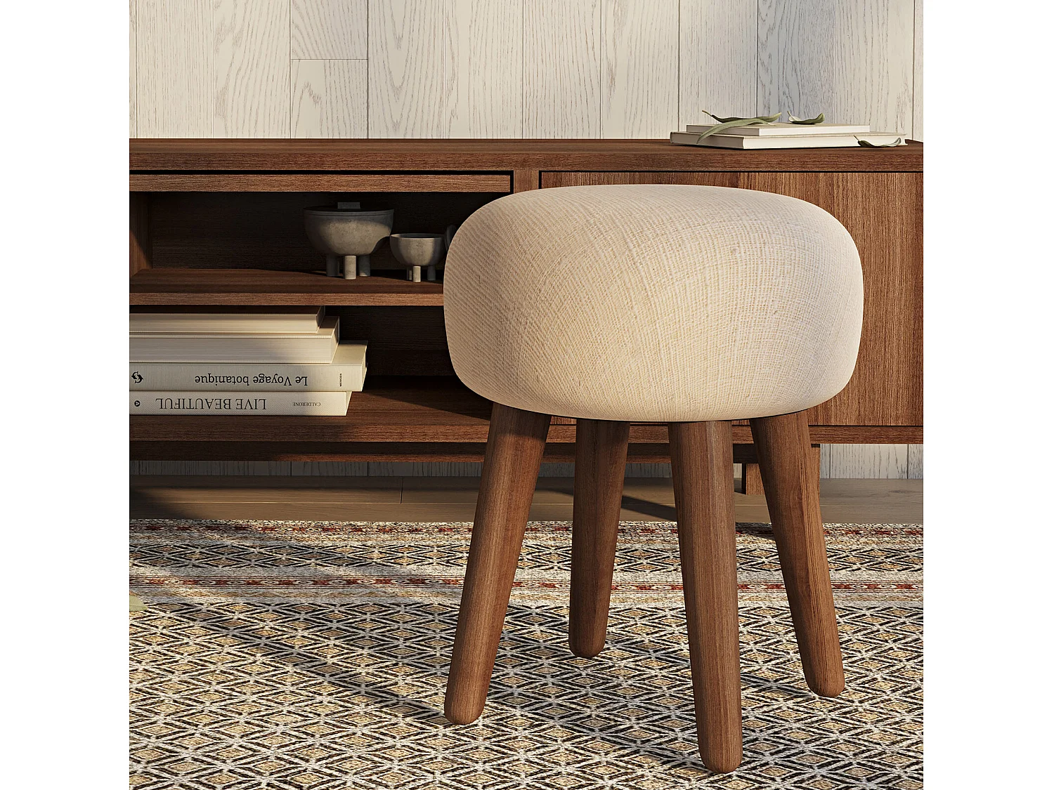 Runder Hocker mit Stoffbezug - Boho Bali Stil - Hiwal