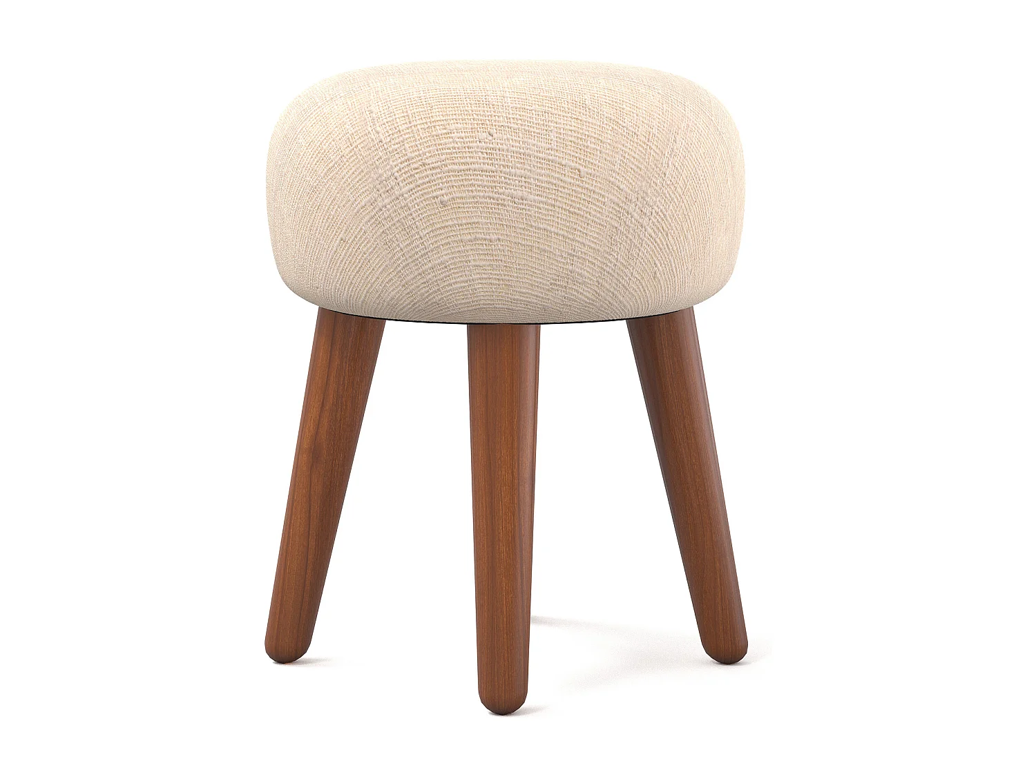 Tabouret Rond Rembourré en Tissu - Style Boho Bali - Hiwal Blanc