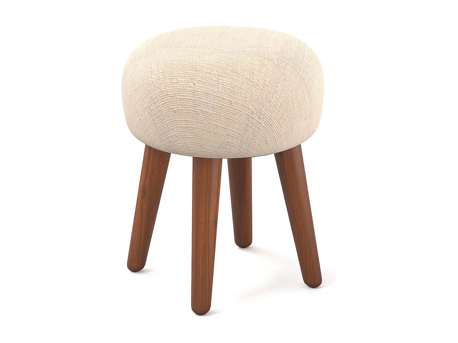 Tabouret Rond Rembourré en Tissu - Style Boho Bali - Hiwal Blanc