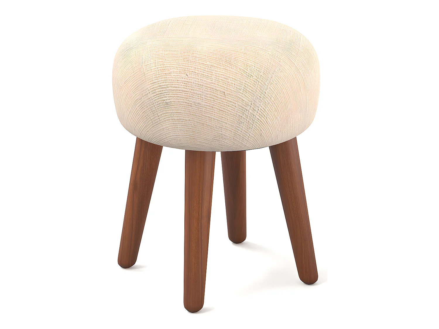 Tabouret Rond Rembourré en Tissu - Style Boho Bali - Hiwal Blanc