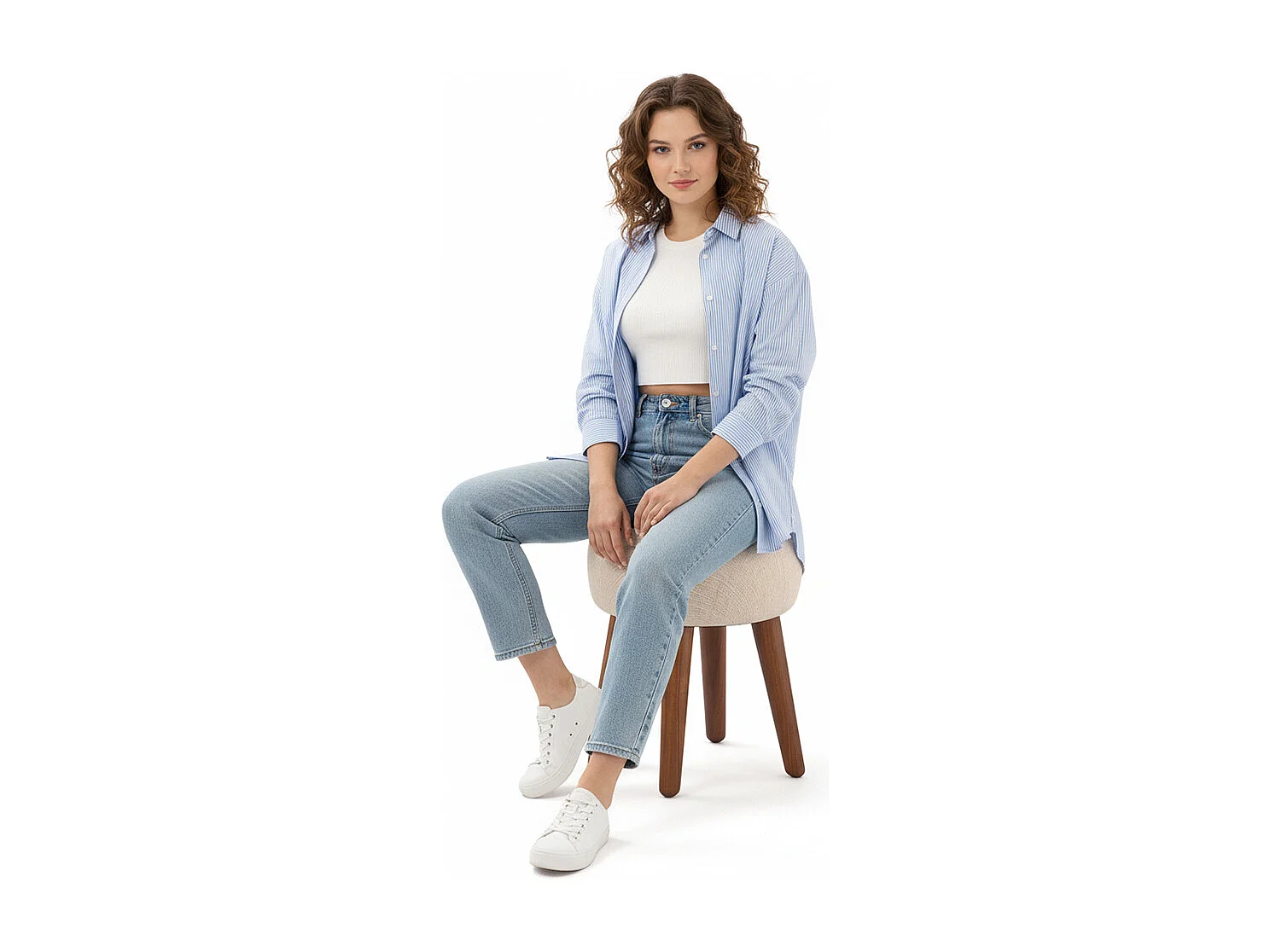 Runder Hocker mit Stoffbezug - Boho Bali Stil - Hiwal