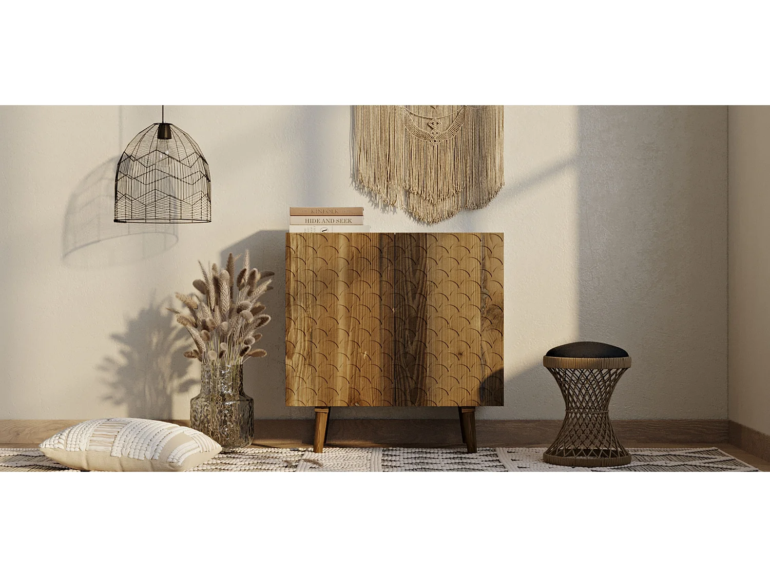Runder Rattan Hocker - Boho Bali Stil - Klein - Heley