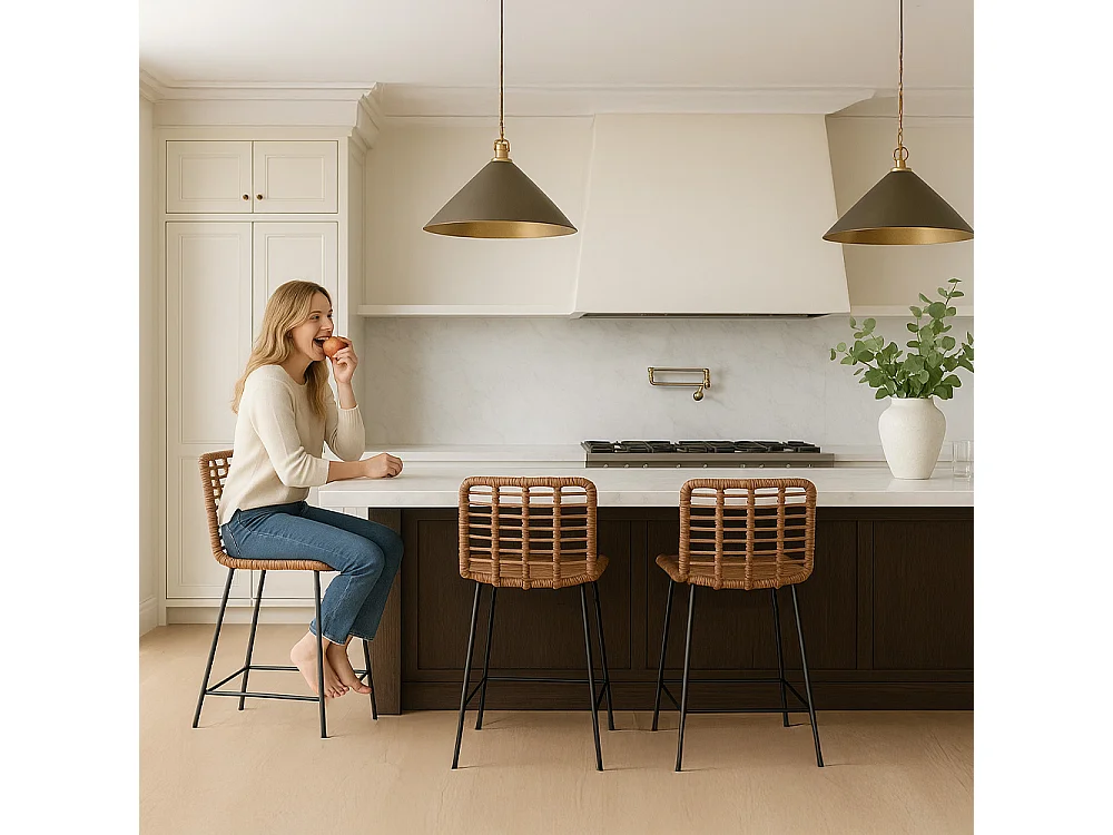 Taburete de Bar de Mimbre con Respaldo - Diseño Boho Bali - 75cm - Catori