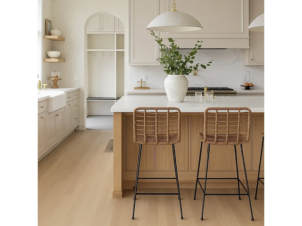 Taburete de Bar de Mimbre con Respaldo - Diseño Boho Bali - 75cm - Catori