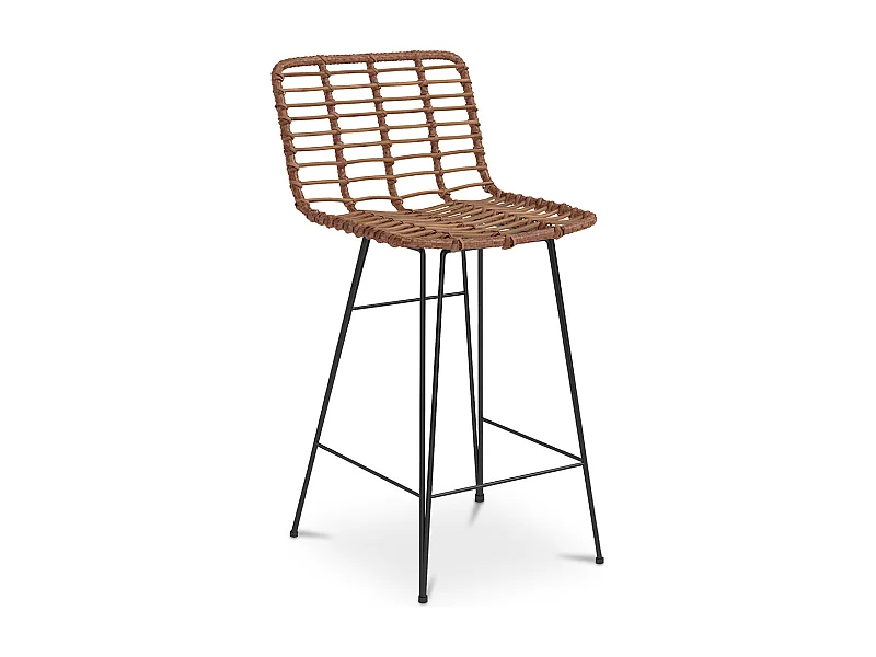 Tabouret de bar en rotin avec dossier - Boho Bali Design - 75cm - Catori Bois naturel