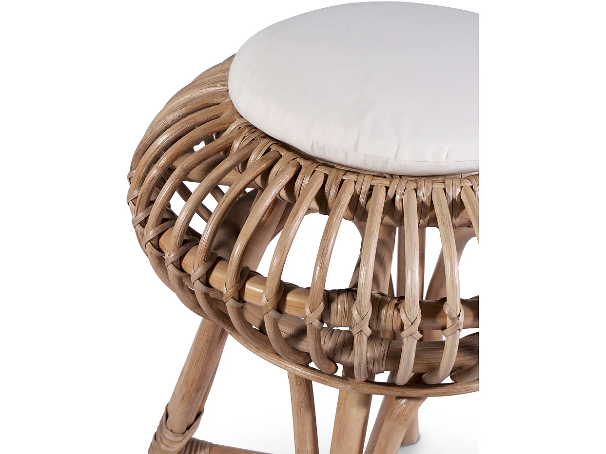Tabouret de bar en rotin - Style Boho Bali - Lera Blanc