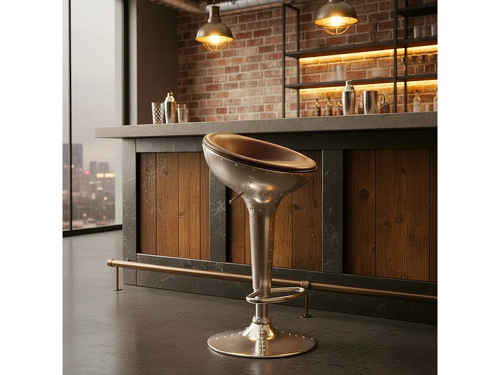 Sgabello rotondo in metallo - Stile Aviator - 70cm - Aviator