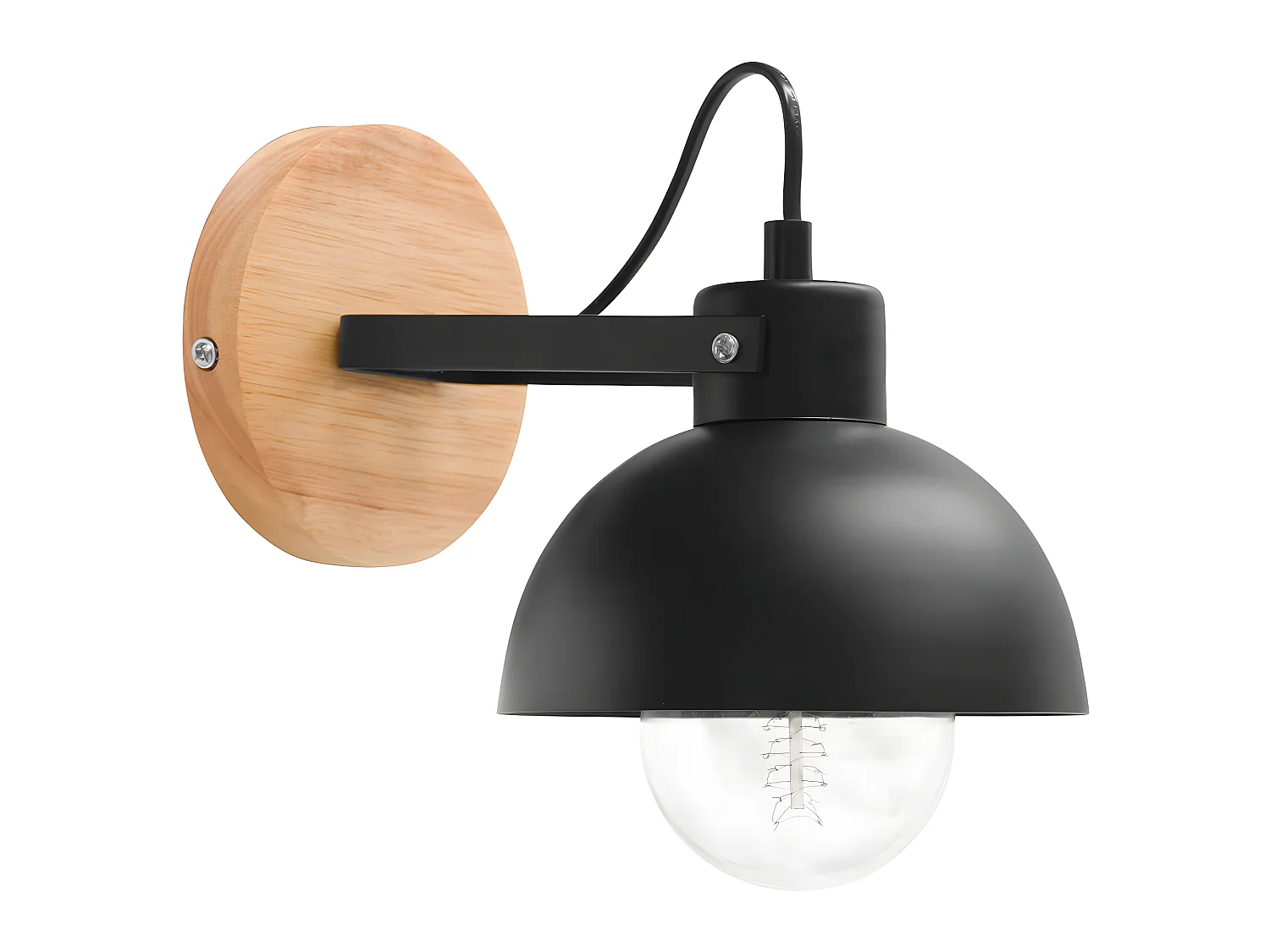 Applique Murale - Style Scandinave - Métal et Bois - Syla Noir
