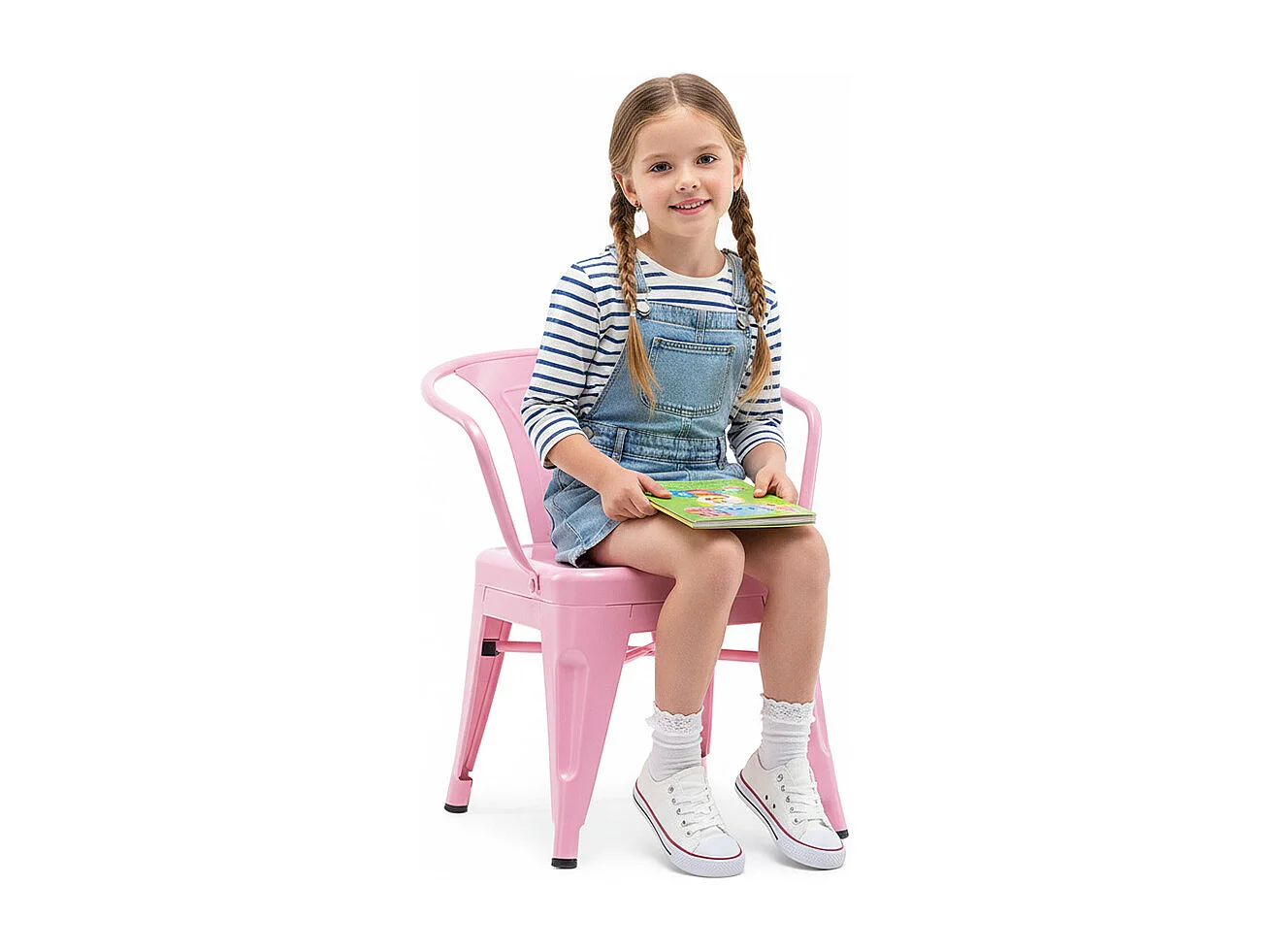 Chaise enfant avec accoudoirs - Chaise enfant design industriel - Acier - Stylix Rose