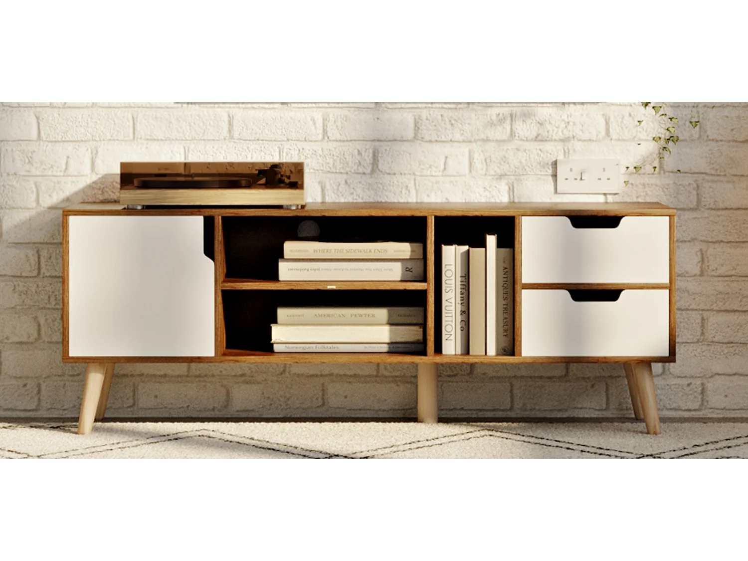 Meuble TV en Bois - Design Scandinave -  Lubi Bois naturel
