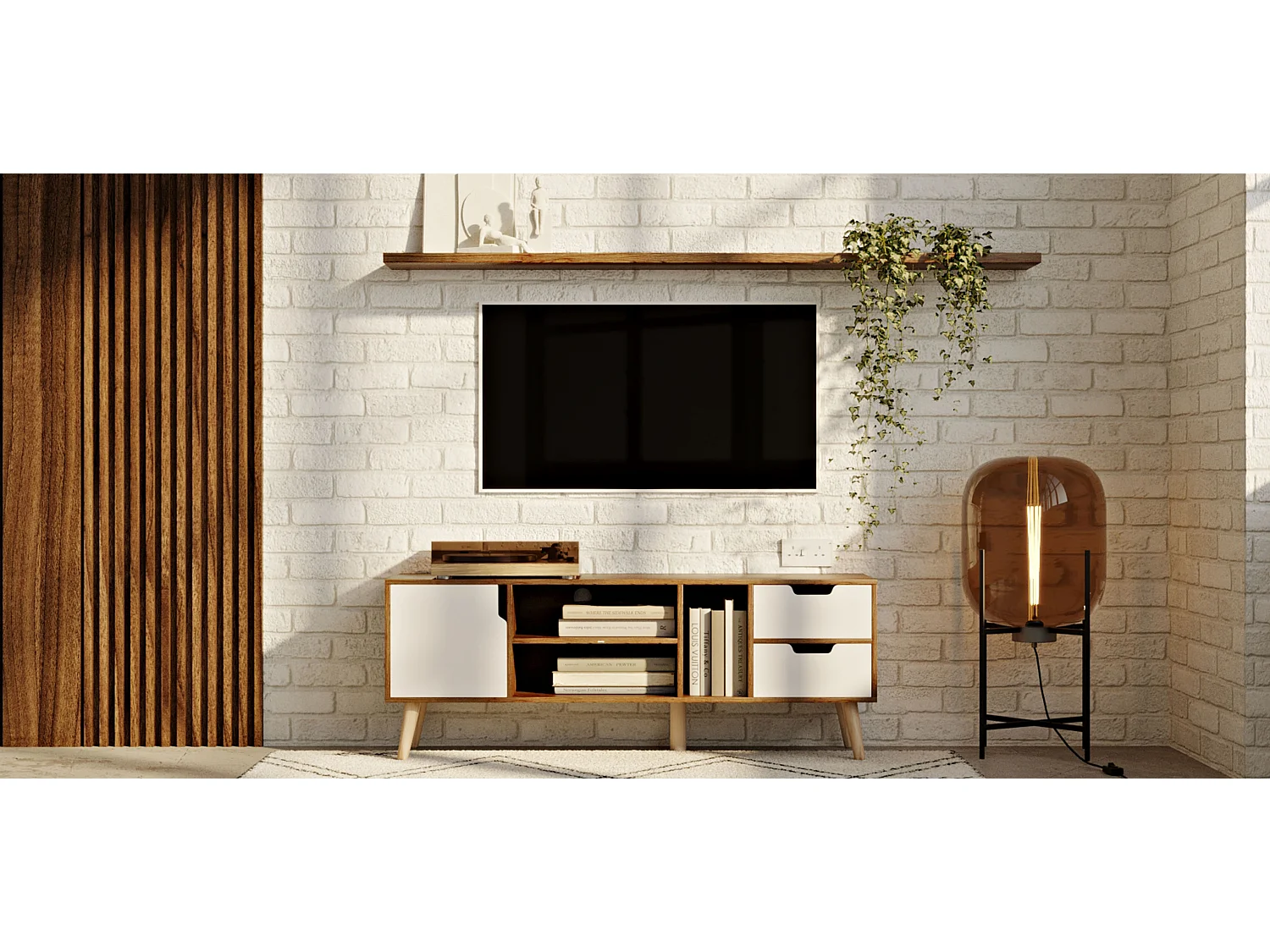 Meuble TV en Bois - Design Scandinave -  Lubi Bois naturel