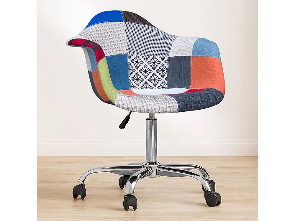 Sedia da ufficio con braccioli - Sedia da scrivania con ruote - Rivestita in patchwork - Pixi