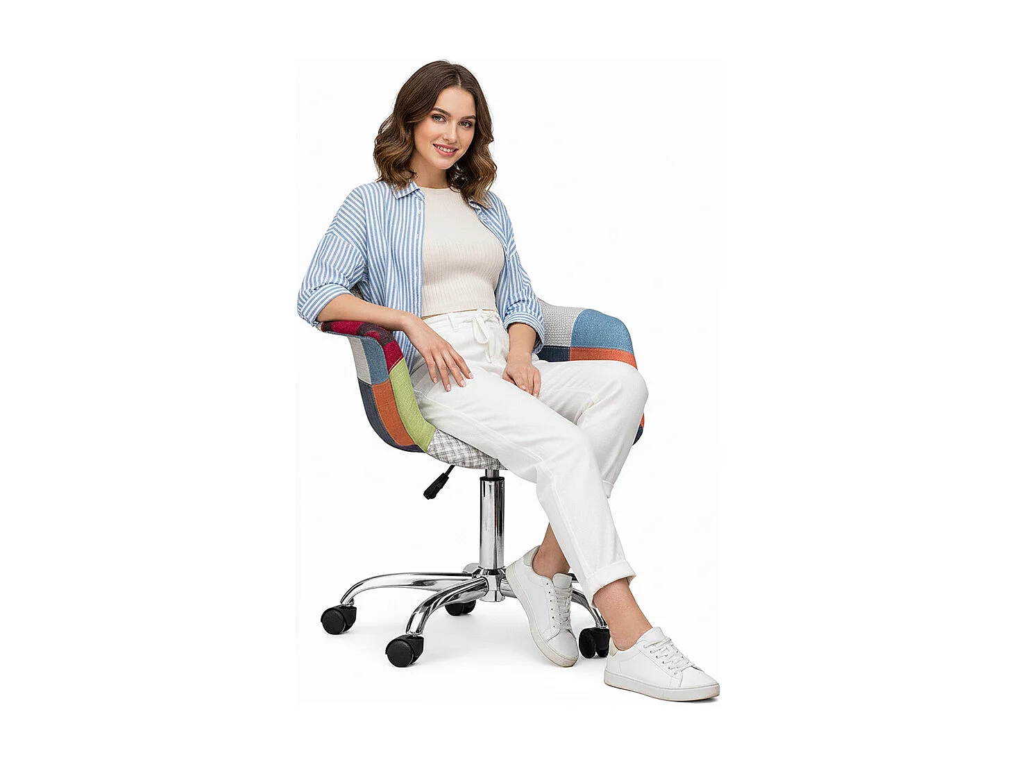 Chaise de bureau avec accoudoirs - Chaise de bureau à roulettes - Tapissée en patchwork - Pixi Multicolore