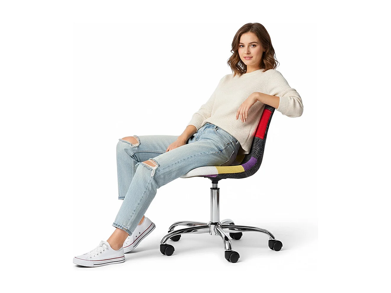 Sedia da Ufficio con Rotelle - Sedia da Scrivania - Rivestita in Patchwork - Tessa