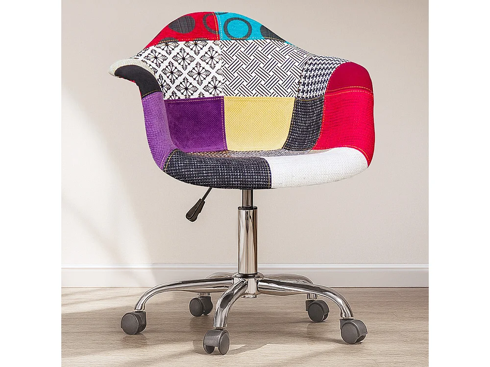 Sedia da ufficio con braccioli - Sedia da scrivania con ruote - Rivestita in patchwork - Ray