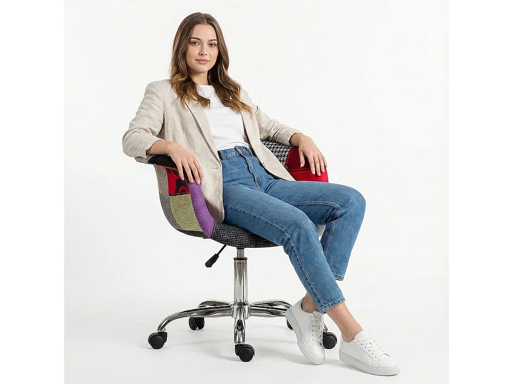 Chaise de bureau avec accoudoirs - Chaise de bureau à roulettes - Tapissée en patchwork - Ray Multicolore