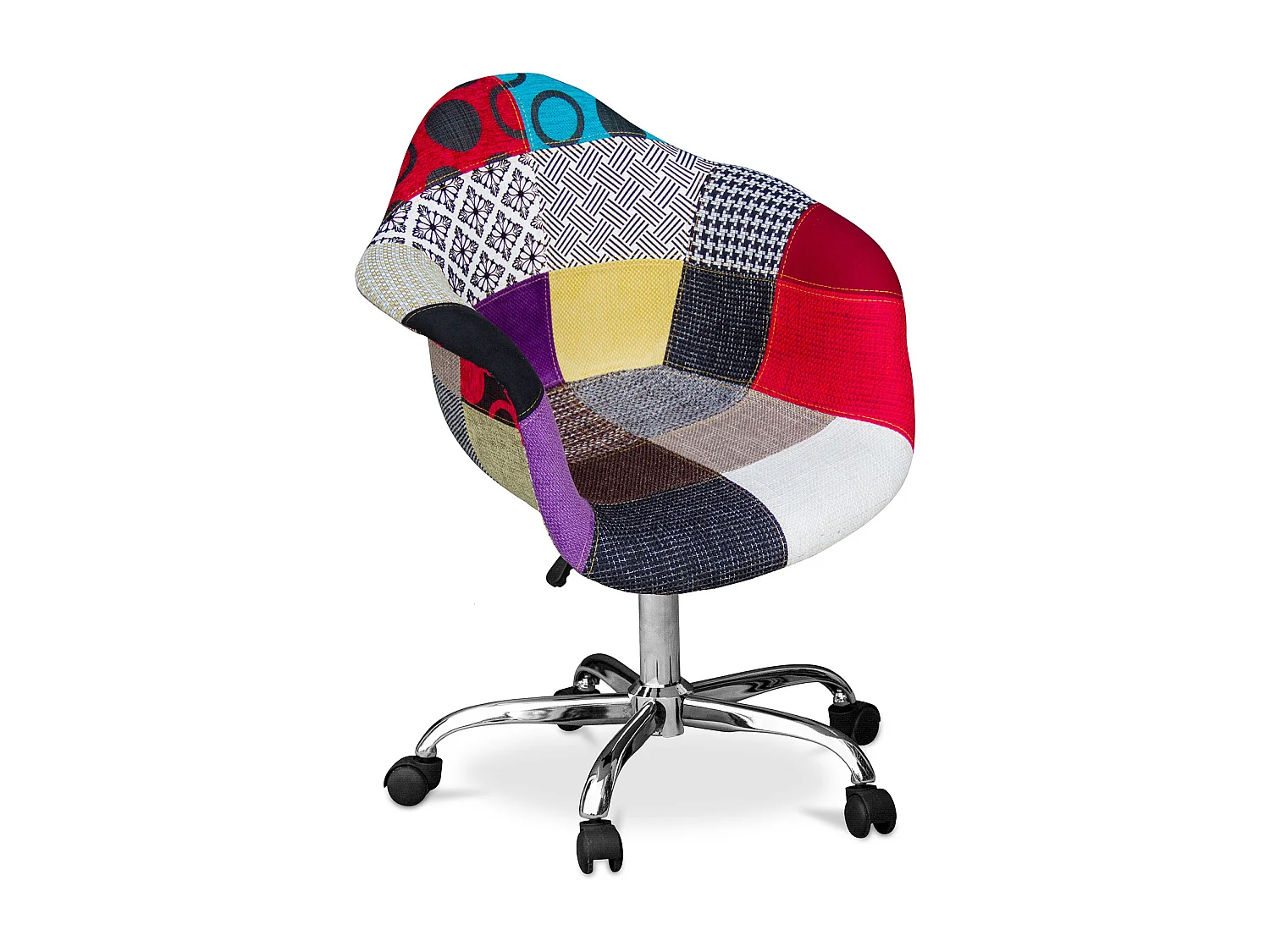 Chaise de bureau avec accoudoirs - Chaise de bureau à roulettes - Tapissée en patchwork - Ray Multicolore