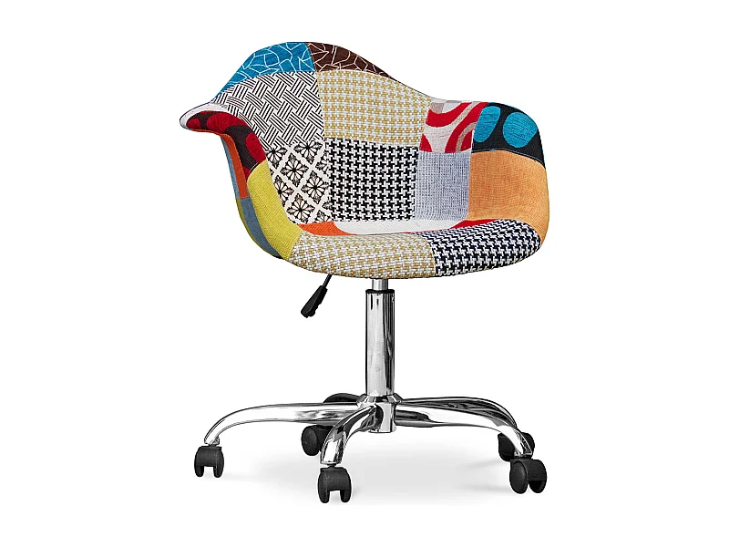 Chaise de bureau avec accoudoirs - Chaise de bureau à roulettes - Tapissée en patchwork - Patty Multicolore