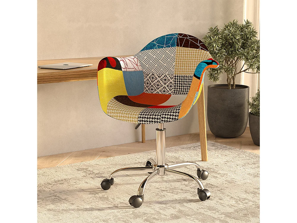 Chaise de bureau avec accoudoirs - Chaise de bureau à roulettes - Tapissée en patchwork - Patty Multicolore