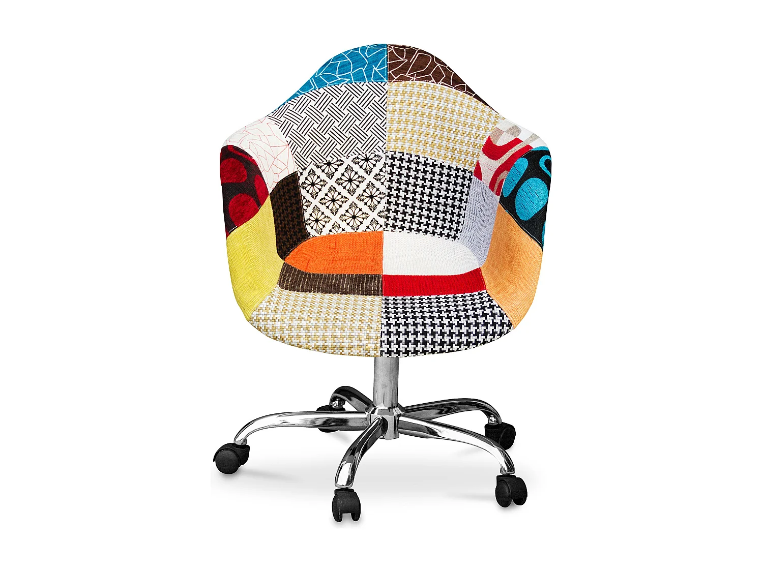 Chaise de bureau avec accoudoirs - Chaise de bureau à roulettes - Tapissée en patchwork - Patty Multicolore