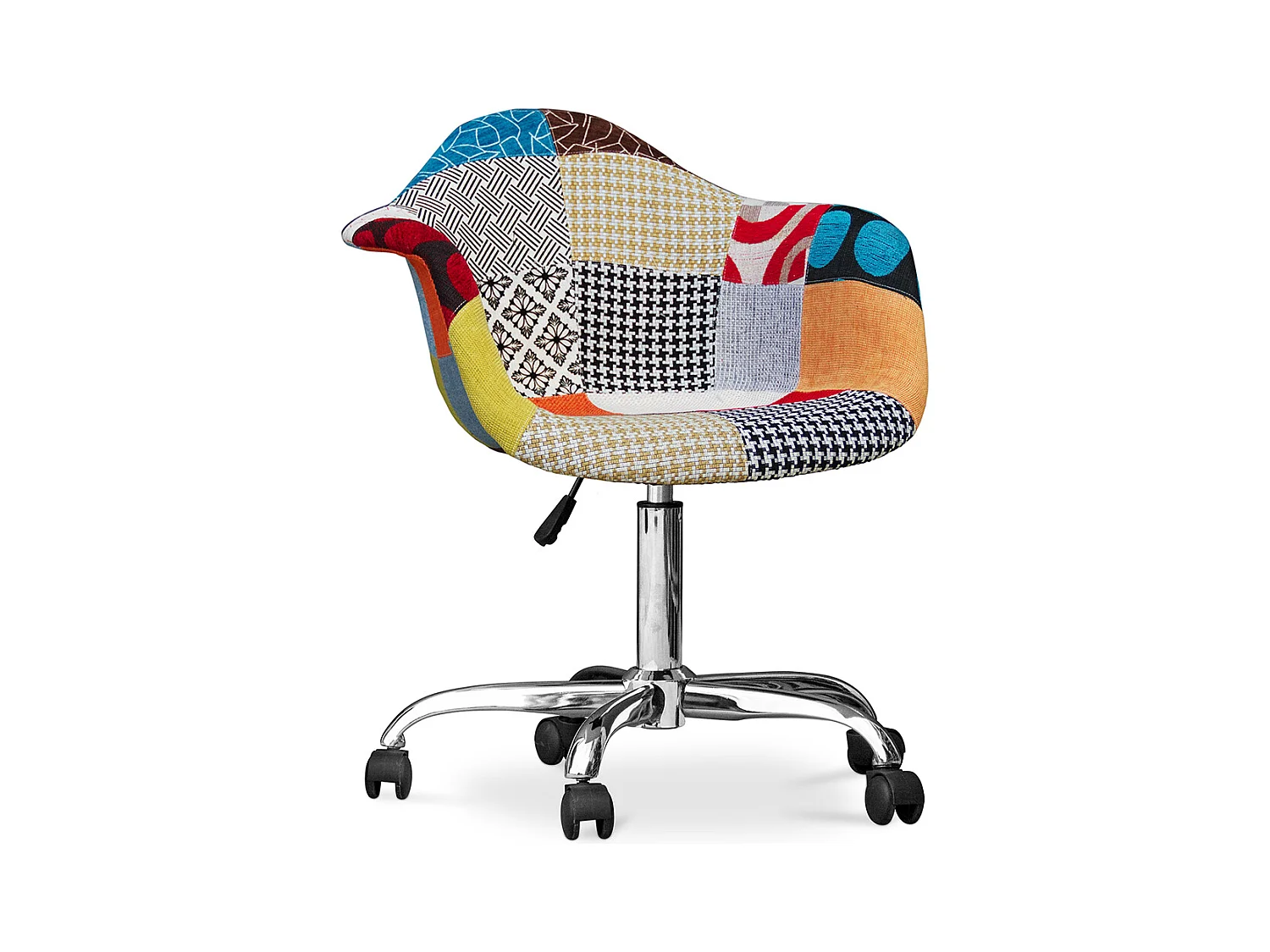 Chaise de bureau avec accoudoirs - Chaise de bureau à roulettes - Tapissée en patchwork - Patty Multicolore