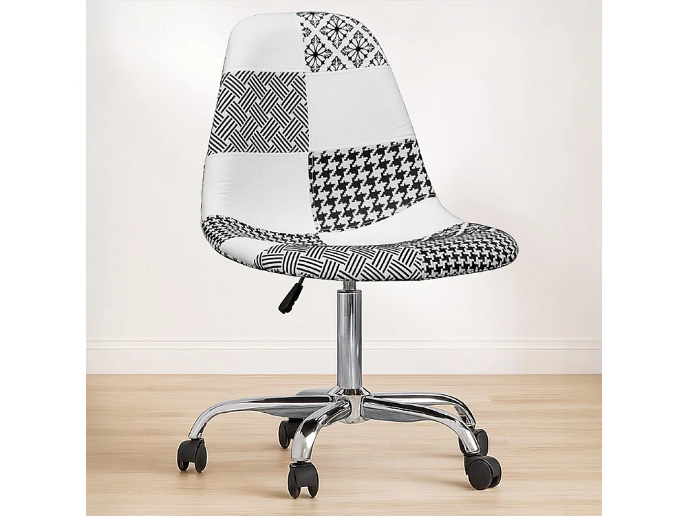 Sedia da ufficio con rotelle - Sedia da scrivania rivestita in patchwork bianco e nero - Denisse