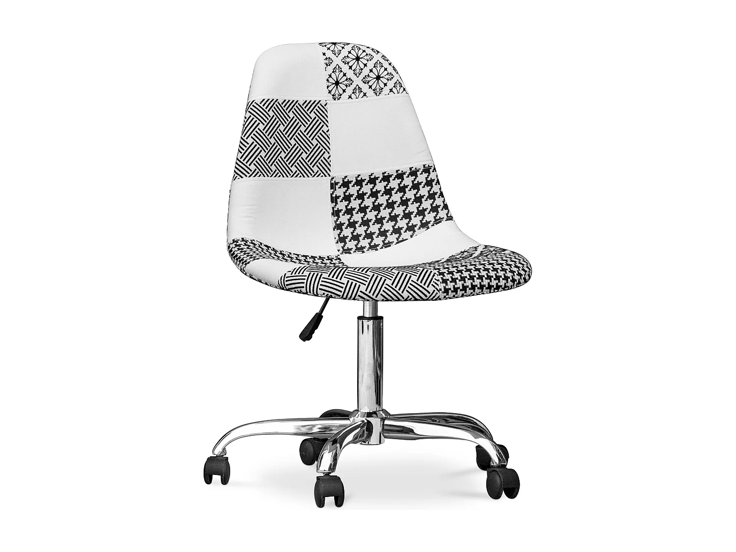 Sedia da ufficio con rotelle - Sedia da scrivania rivestita in patchwork bianco e nero - Denisse