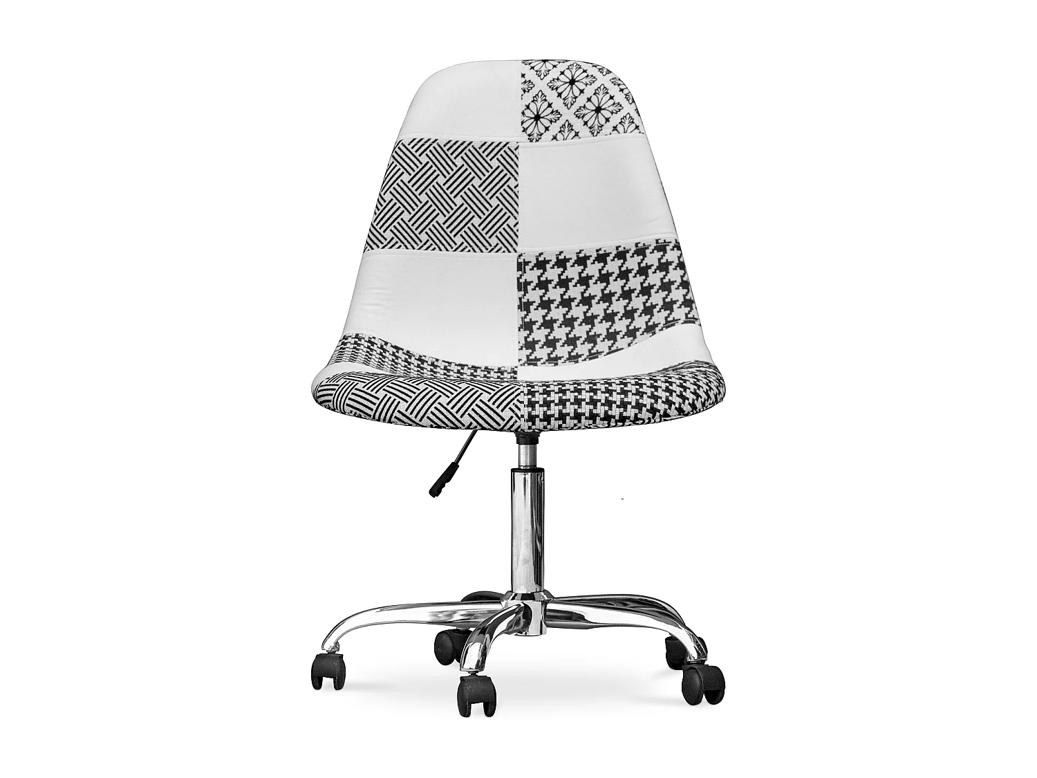 Sedia da ufficio con rotelle - Sedia da scrivania rivestita in patchwork bianco e nero - Denisse