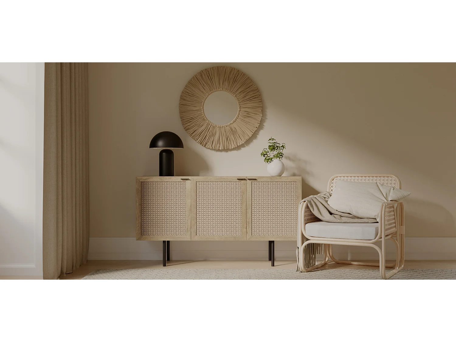 Specchio da Parete - Rotondo Boho Bali (60 cm) - Grel