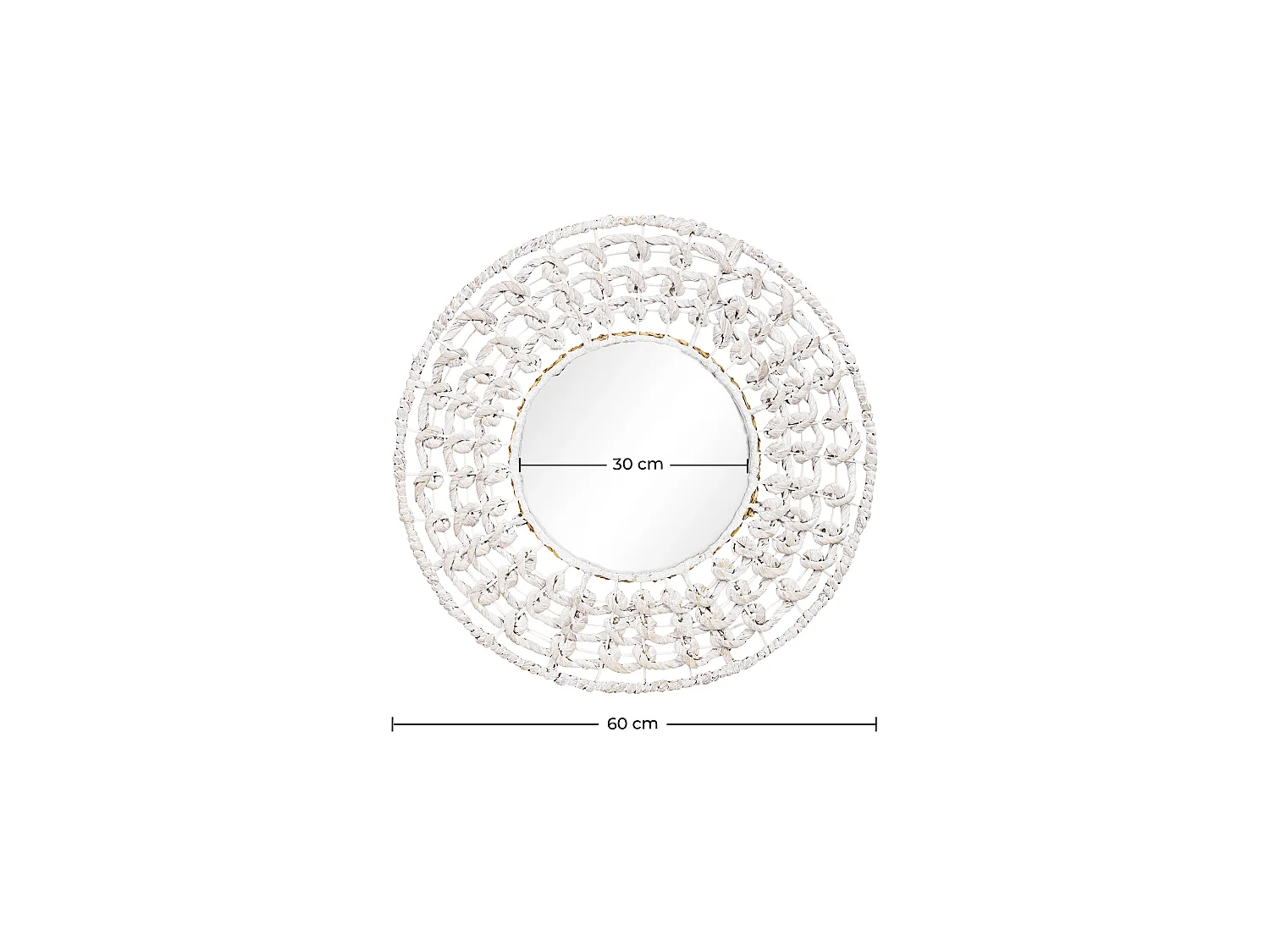 Specchio da Parete - Rotondo Bianco Boho Bali (60 cm) - Lenai