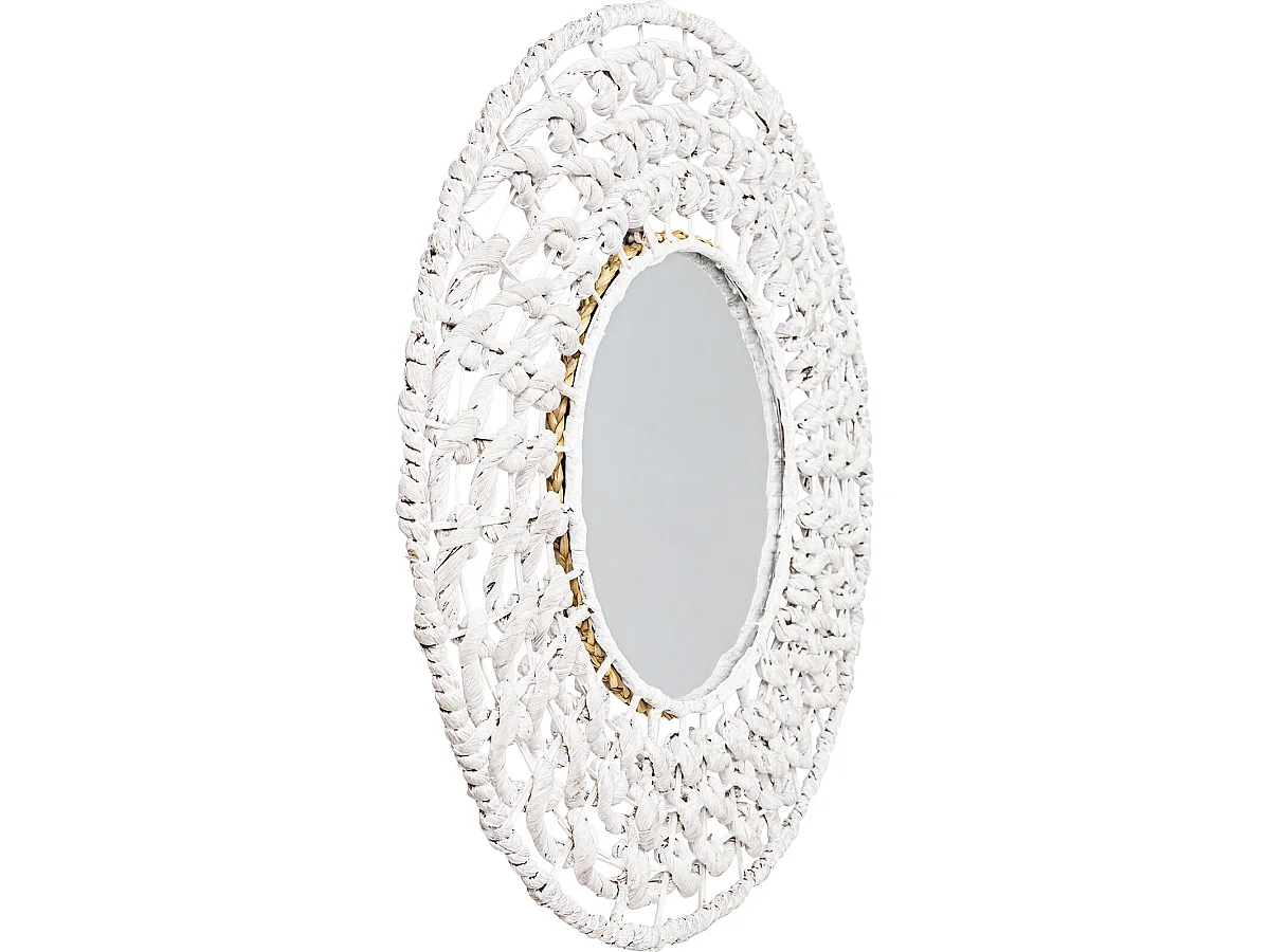 Specchio da Parete - Rotondo Bianco Boho Bali (60 cm) - Lenai
