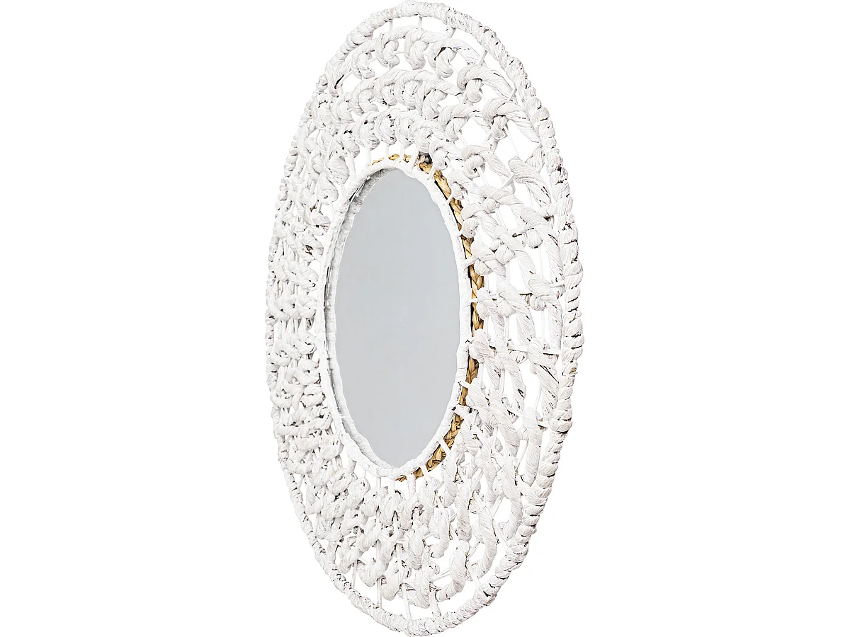 Specchio da Parete - Rotondo Bianco Boho Bali (60 cm) - Lenai
