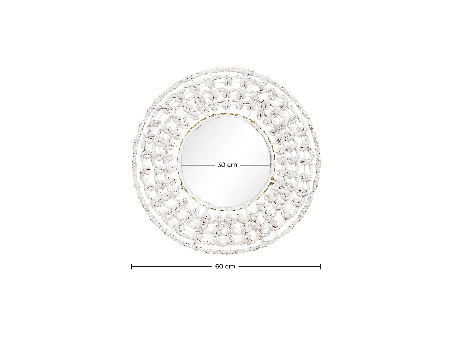 Specchio da Parete - Rotondo Bianco Boho Bali (60 cm) - Lenai