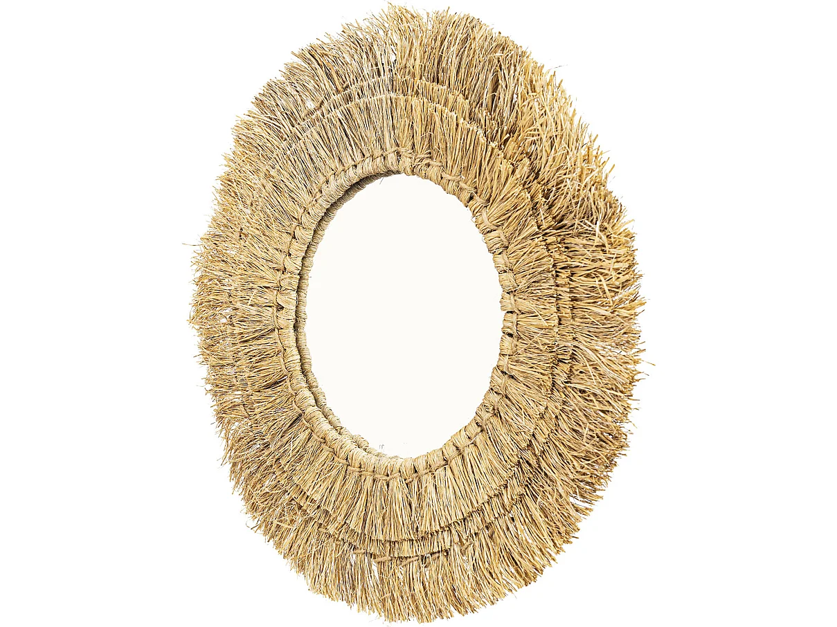 Miroir Mural - Design Rond Boho Bali (60 cm) - Ais Bois naturel