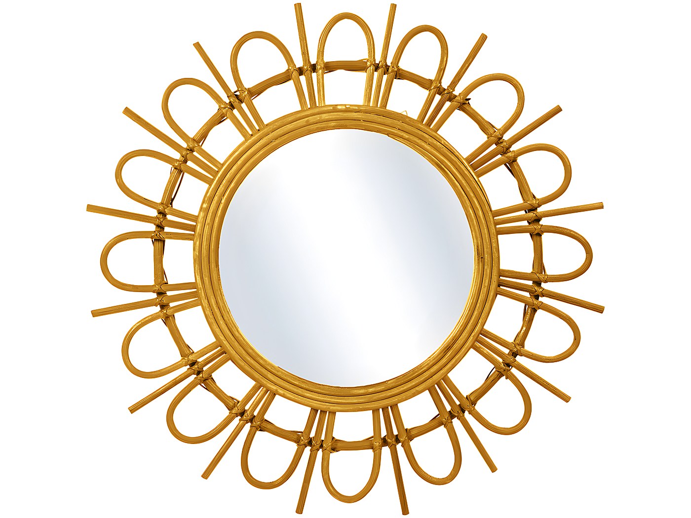 Décor Mural Bohème Miroir Décoratif Atmosphera En Rotin Fleur - Diamètre 38cm - Style Bohème Et Naturel - Décoration Murale Miroir Rond 38 Cm