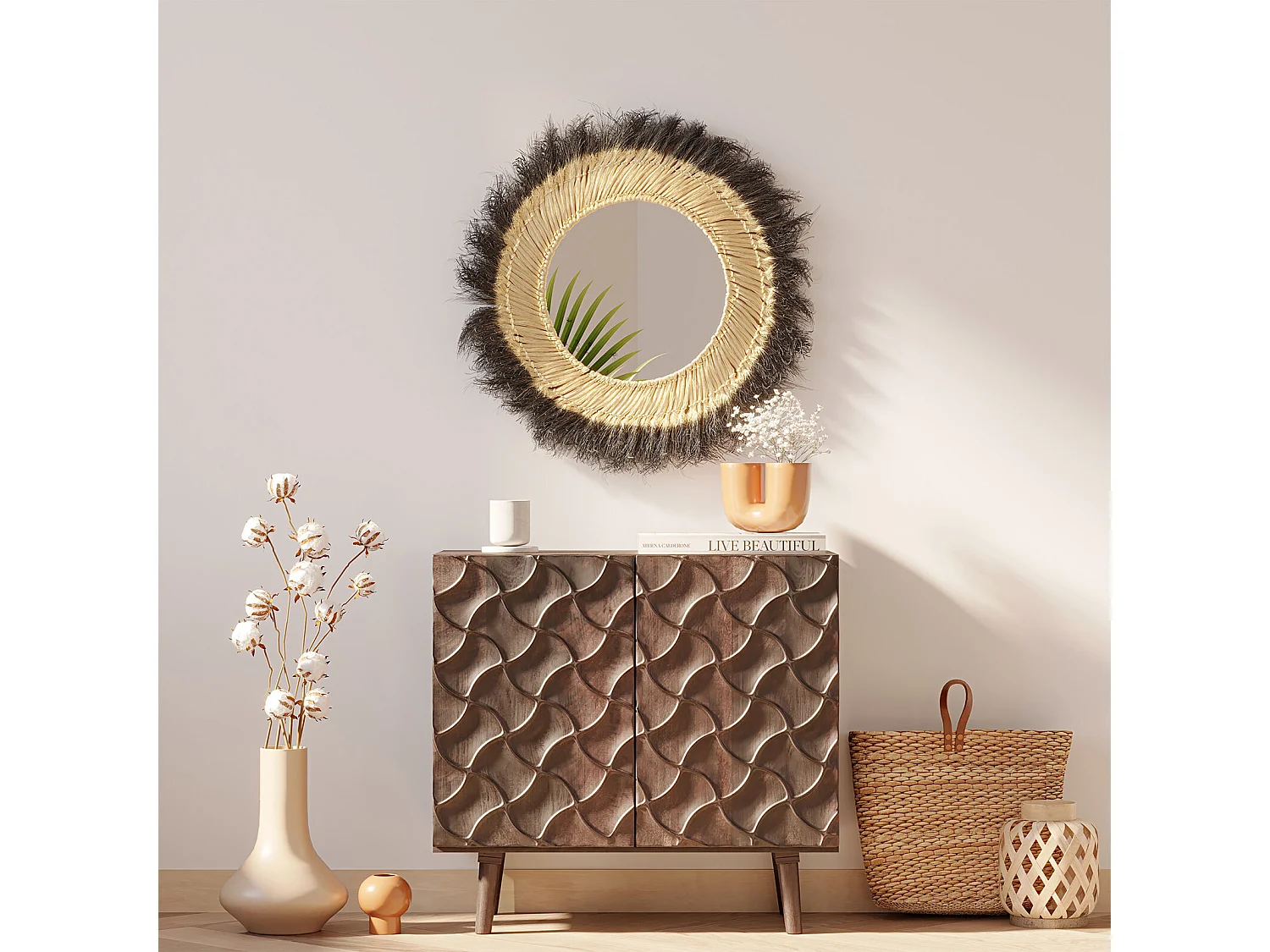 Specchio da Parete - Rotondo Boho Bali (60 cm) - Bioe