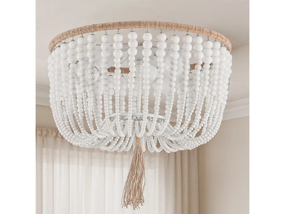 Lampe de plafond à boules en bois - Style Boho Bali Plafond - Kanda Blanc