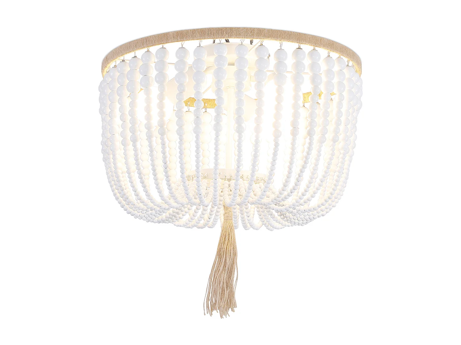 Lampe de plafond à boules en bois - Style Boho Bali Plafond - Kanda Blanc